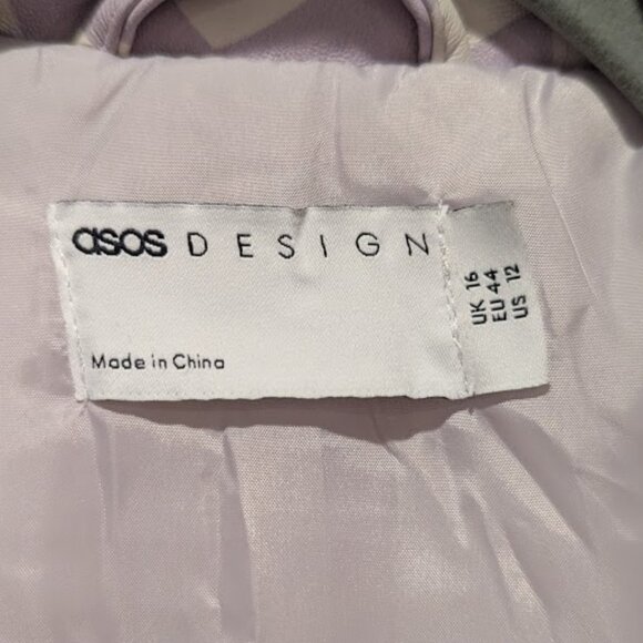 NWT- ASOS * Printed Faux Leather Bomber Jacket in Lilac * Size 12 - Picture 7 of 13